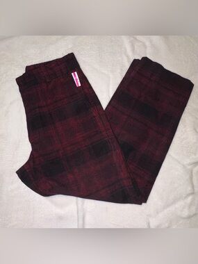 Ag Adriano Goldschmied Burgundy and Black Plaid Corduroy Pants